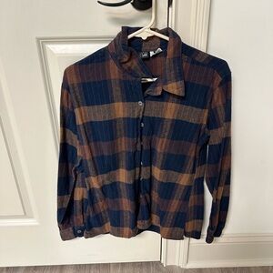 Plaid Button-Up Shirt in Blue and Brown